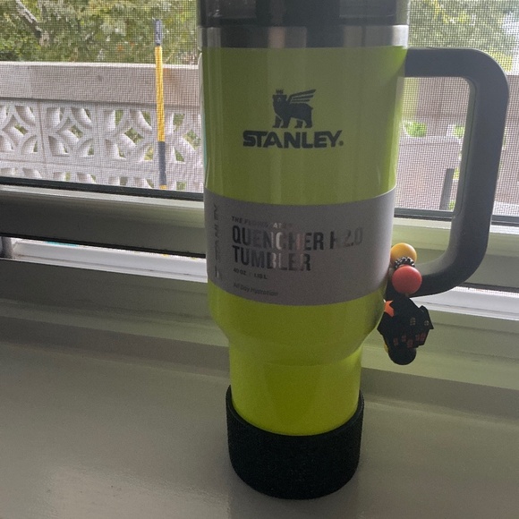 Stanley Other - STANLEY TUMBLER NEON YELLOW NEW WITH BLACK GLITTER BOOT AND BRACELET